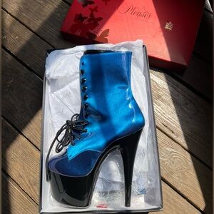 RARE Blue Pleasers Stiletto Heel Lace Up Ankle Boot